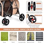 COSTWAY 2 Etagen Hundewagen Haustiere Buggy bis 16kg, Hundebuggy mit Netzfenstern & Getränkehalter & Anhänger, Katzenbuggy für 2 kleine Hunde Katzen (Beige)