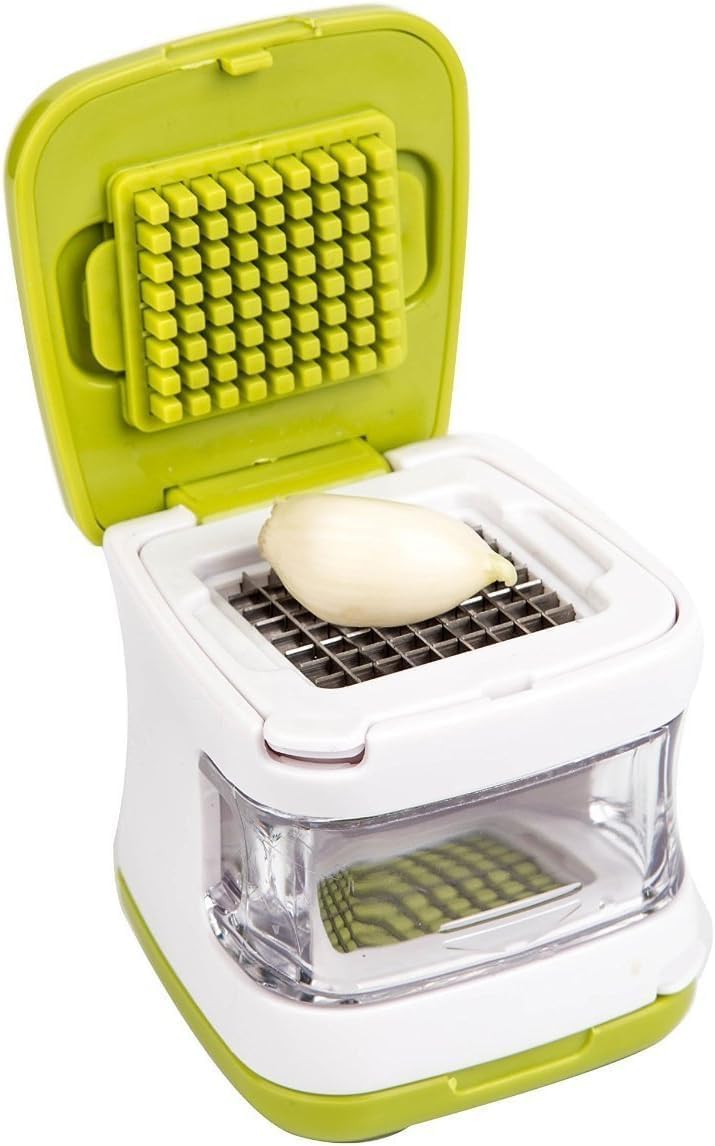 5-in-1 Garlic and Ginger Chopper - Slicer, Crusher, Cutter, Mincer and Storage Container- Easy to Use and Clean - Stainless Steel Blades - Kitchen Gadget