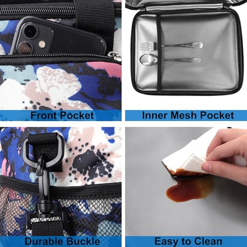 Femuar Lunch Bags for Women/Men, Insulated Lunch Bag for Work Office - Lunch Cooler Bag Leakproof Lunch Box with Adjustable Shoulder Strap - Ink foral