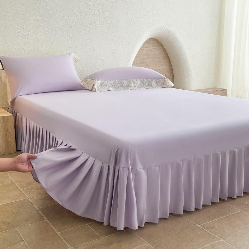 CLYDSA Falda de Cama de Color Liso con Dobladillo con Volantes, a Prueba de Polvo y Antideslizante, Suave y Transpirable, Falda de Cama Decorativa para el Dormitorio