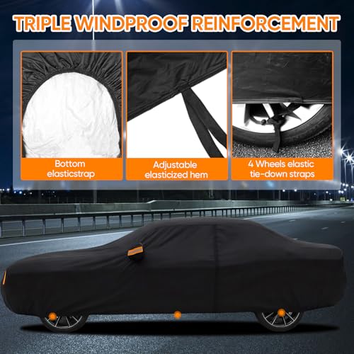 Image of Car Cover Custom Fit for Dodge Challenger 2008-2026, Outdoor Waterproof All Weather Heavy Duty Full Exterior Cover for Sun Rain Snow UV Dust Protection with Door Zipper