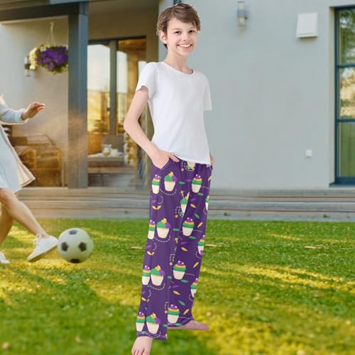visesunny Boys Pants Mardi Gras Carnival Food Loose Jogger Pants Soft Elastic Trousers Long Bottoms with Pockets M4