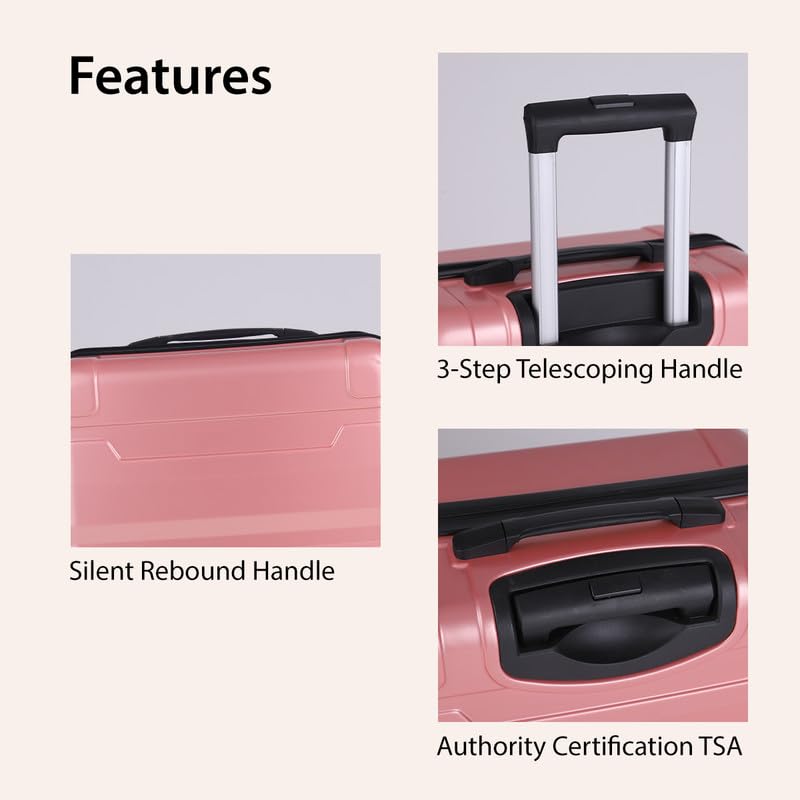 Image of Impulse Chicago Set of 3 Small, Medium & Large Size (Cabin & Check-inTrolley) Hard Sided ABS and PC 4 Wheel Spinner, Unbreakable Trolley Bag with Combi Lock, Trolley Bags for Travel, Suitcase (Pink)