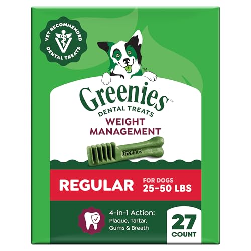 Greenies Veterinarian-Recommended Adult Natural Dental Dog Treats Regular Size, Weight Management Dog Dental Chews, 27 oz. Pack, 27 Count