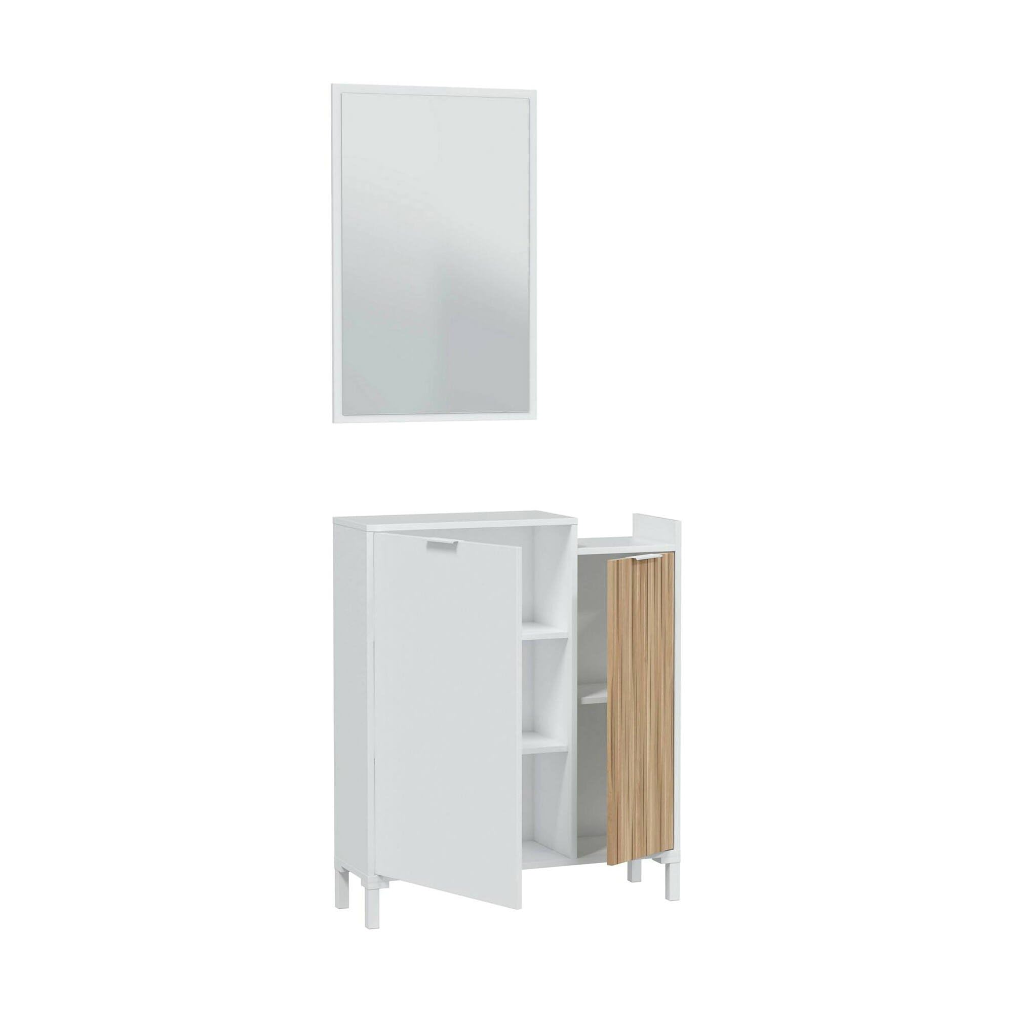 Dmora Mobile da Ingresso Williamsport 24x77x91h cm Bianco Specchio Incluso 3 Ripiani, Modulabile