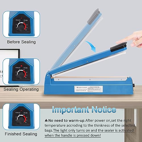Image of 16 Inch Impulse Heat Sealer Machine for Plastic Bags PE PP Bags and Kraft Paper Bag, Cookie Bag Sealer, Manual Poly Bag Hot Seal Sealing Machine with Extra Replace Element Grip
