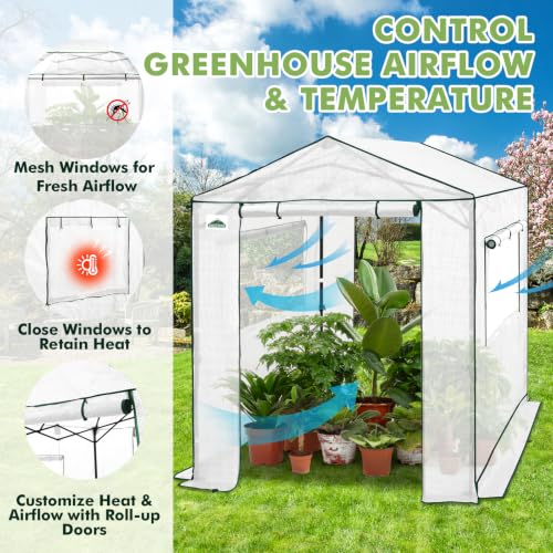Image of EAGLE PEAK 8x6 Pop Up Walk in Greenhouse, Easy Setup, Gable Roof, White