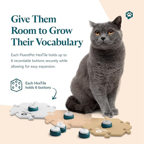 Image of FluentPet Speak Up Get Started Kit with Clearer Upward-Facing Sound - 6 Recordable Buttons for Dogs & 3 Beige HexTiles | Dog & Cat Communication Buttons Set | with Batteries
