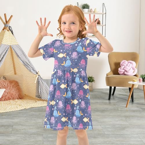 senya Summer Girl Dresses Jellyfish Whale Octopus Toddler Short Sleeve A-line Dress Casual Sundress4
