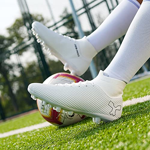Image of Men's Soccer Cleats Football Shoes for Indoor Outdoor Training White