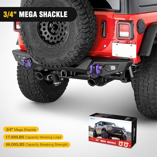 Image of Nilight Heavy Duty Mega D-Ring Shackles(2 Pack) w / 7 /8″ Screw Pin & isolators, 68,000 lb Break Strength(17,000 lb WLL), Forged Steel Off-Road Recovery Shackles for Tow Strap & Winch Gear, Purple