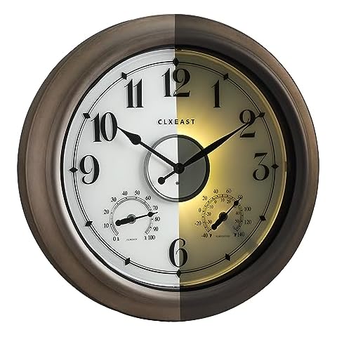 CLXEAST 18 Inch Outdoor Clock with Sensor Cover