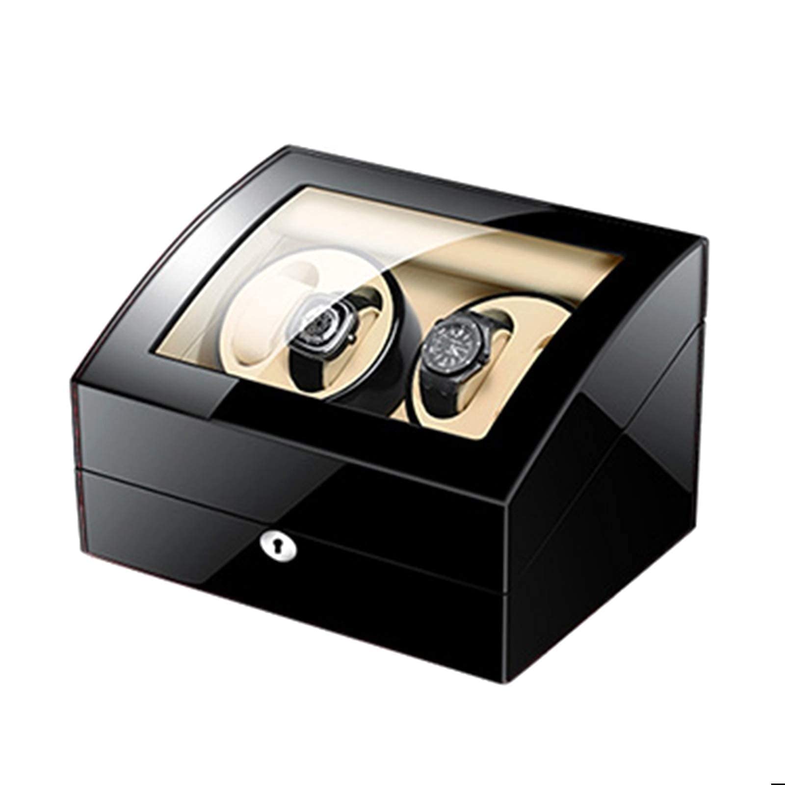 Caricatore Automatico per Orologi Scatola Carica Orologi per 4 Orologi + 6 contenitori con Chiave Guscio in Legno Vernice Pianoforte Esterno Adattatore e Carica Orologi Alimentato