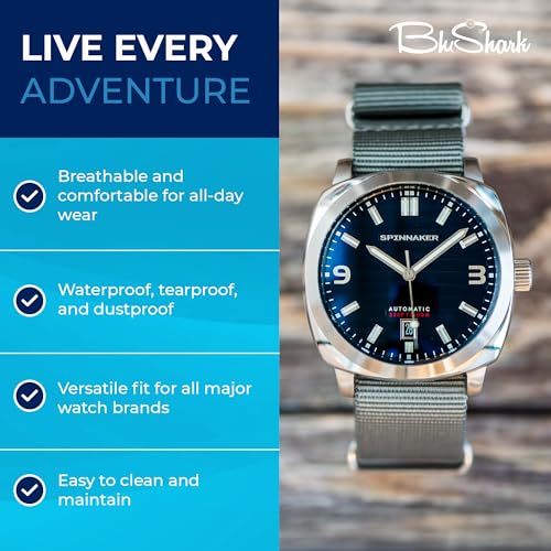Image of BluShark - Original Collection Military-Style Waterproof Watch Strap, Fits All Timepiece Brands, Durable Nylon Wristwatch Accessories with Stainless Steel Buckle - 18mm, 20mm, 22mm & 24mm Watch Bands