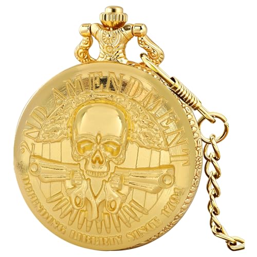 Image of Tiong Vintage Pocket Watch Engraved Cowboy Skull Wolf 3D Pattern Arabic Numerals Quartz Pocket Watch with Chain Best Gifts