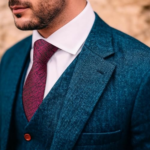 Image of Barry.Wang Skinny Ties for Men Cashmere Wool Blend Necktie with Tie Clip