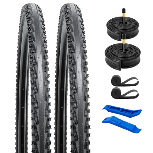 YunSCM 2本セット,700x38c タイヤ,700x38c 40-622 自転車タイヤ + 700x35/43c チューブ 肉厚 米式バルブ48mm+リムテープ + タイヤレバ,適用 700x38c クロスバイク、ロードバイク,Y-091-AV