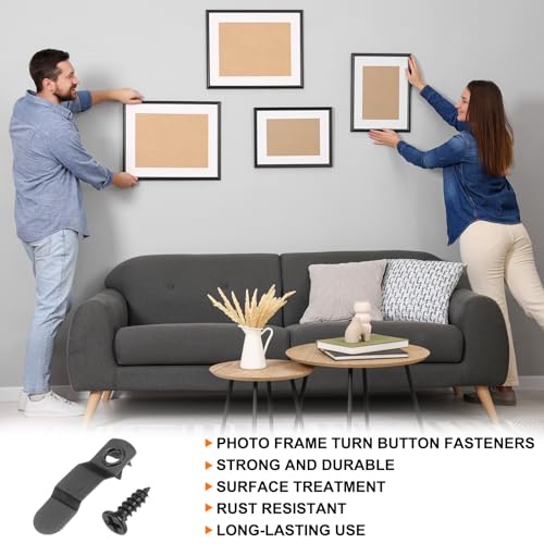 Image of HARFINGTON 100Pcs Picture Frame Backing Hardware Clips with 100Pcs Screws Photo Frame Turn Button Fastener Picture Frame Backing Clips for Craft Hanging Pictures, Black