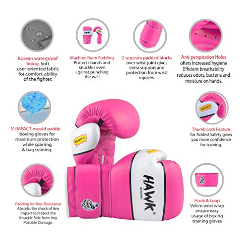 Hawk Sports Kids Boxing Gloves for Kids Children Youth Punching Bag Kickboxing Muay Thai Mitts MMA Training Sparring Gloves (Pink, 6 oz)
