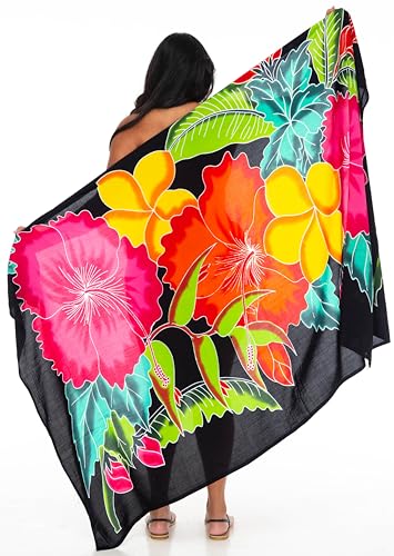 SHU-SHI Womens Plus Size Sarong Hibiscus Floral Pareo Cover Up Bathing suit Women Flower Beach Wrap Long Pool Resort Skirt3