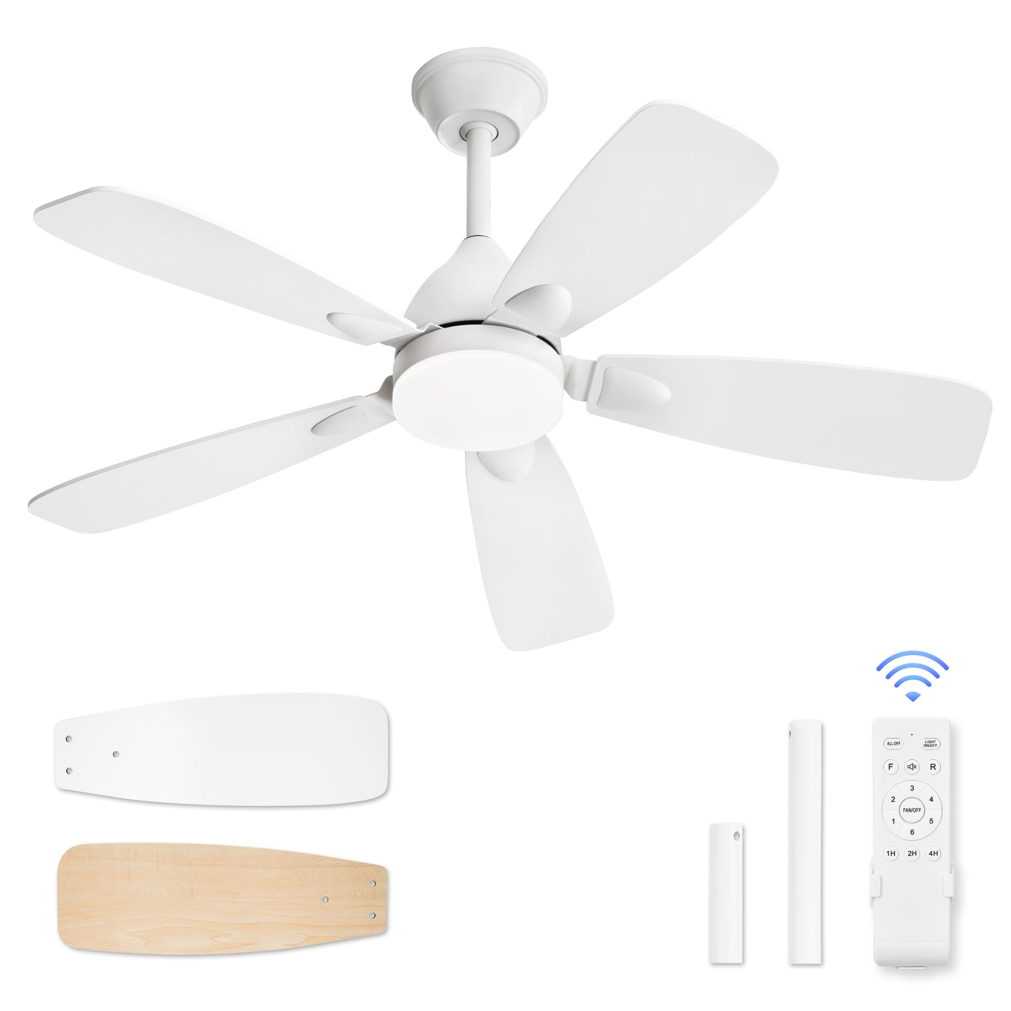 LEDIARY Ceiling Fans with Lights,42 inch Ceiling Fans with Lights and Remote,3CCT,6 Speeds,Reversible DC Motor,Noiseless,Small White Ceiling Fan for