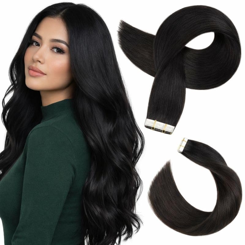 Hair Extensions Natural Hair, Human Hair Tape In Hair Extensions Double Sided, Seamless Invisible Straight Tape Ins Natural Color 24 Inches, 50g 20 Pcs Human Hair Extension