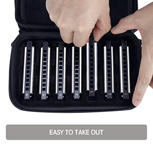 Focusound Thunder Harmonicas for Beginner Harmonica Set 7 Keys of C, D, E, F, G, A & Bb with Protective Case, Quick Start Harmonica Guide, harmonica stickers and Cleaning Cloth