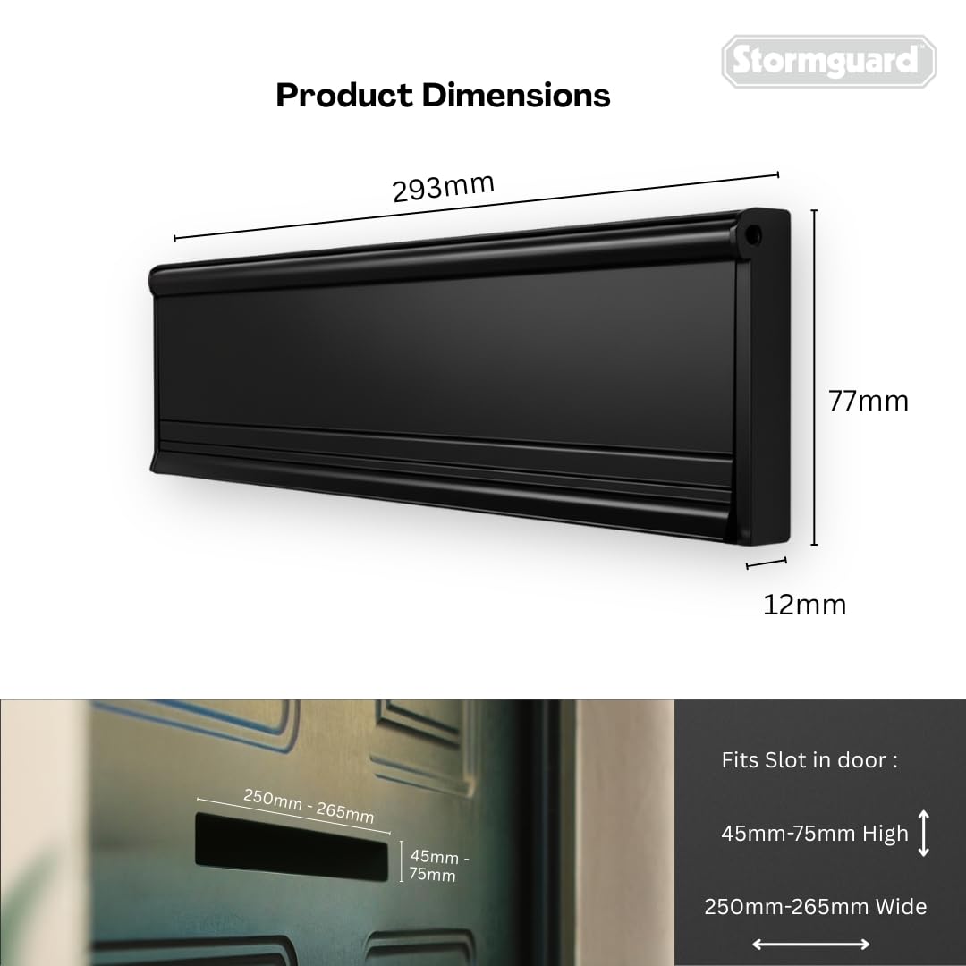 Stormguard 06SR0310000W, cassetta postale interna in metallo, con coperchio nero, 293 x 77 mm