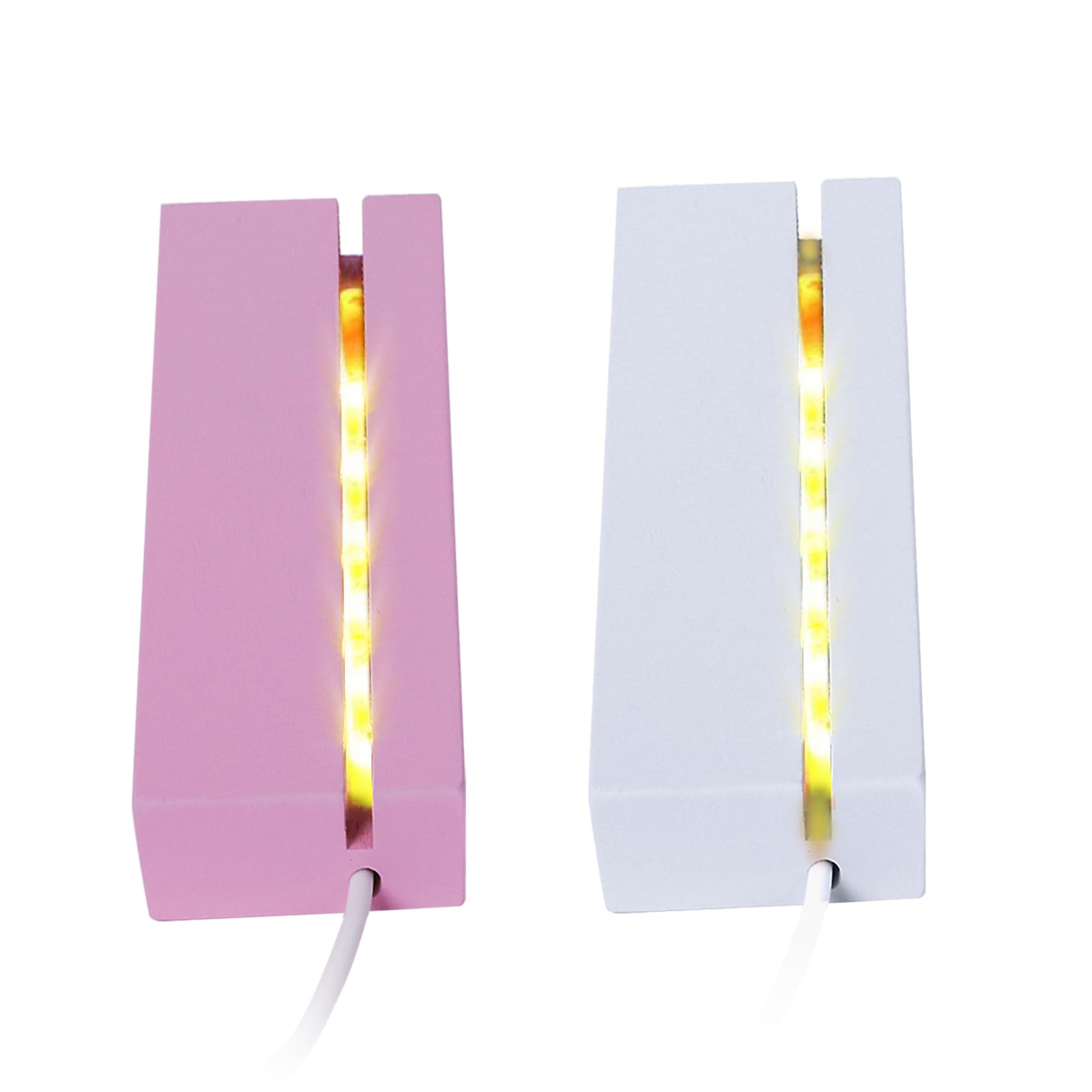 dcvbny Set of 2 Wood LED Lights Display Base Warm Color, Rectangular Wooden Lighted Base Stand for 3mm Thick Acrylic Plate Glass Plate Resin Art Paperweighs Ornament(Pink&White)