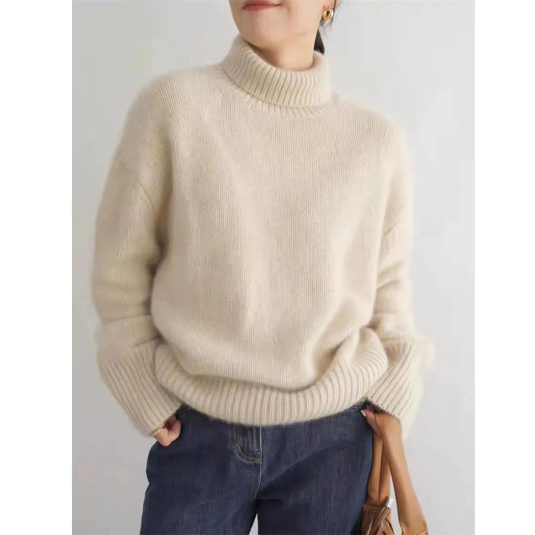 Haitpant Maglione da donna in cashmere a collo alto pesante autunno inverno allentato a maniche lunghe in lana