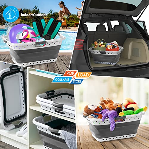 Image of Pop & Load Collapse and Store Collapsible Plastic Laundry Basket, Large 1 pc Pop Up Laundry Hamper with 3 Comfort Grip Handles, 10.5 Gallons, Gray