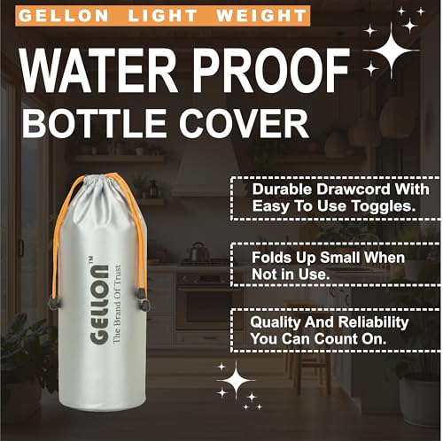 Image of Gellon Bottle Cover In Umbrella Cloth For 750 ML, 1 L to 1.5 Litre Water Proof Drawstring Closer For Travel, Hiking, Office & School Kids In Black Color (Silver)