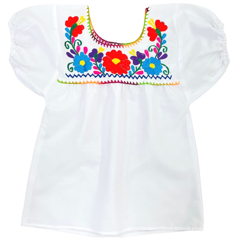 Girl's White Tehuacan Embroidered Blouse