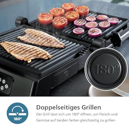 Philips Kontaktgrill - Temperaturfühler und 8 Voreingestellte Funktionen Grill mit großer Grillfläche. Digitale Temperaturregelung 60°C-220°C. Leicht zu reinigen (HD6307/70) – Bild 8