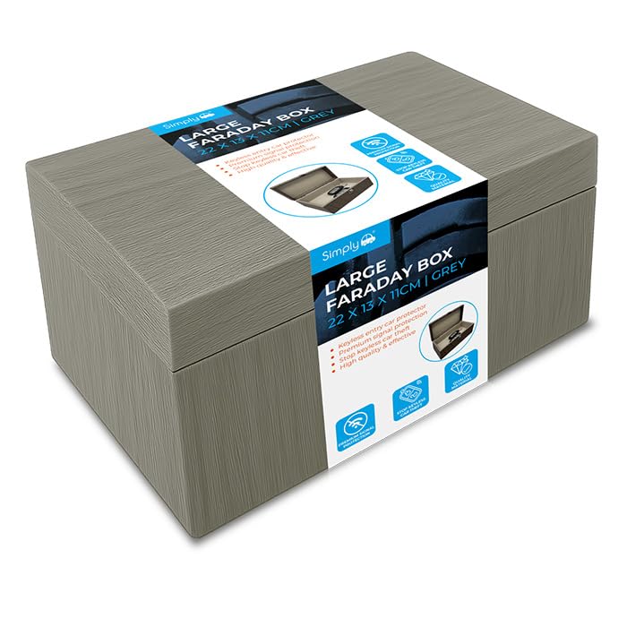 Simply Auto Faraday Box, Signal Blocking Safe, Felt-Lined Interior, Magnetic Closure, Grey, Compact Design
