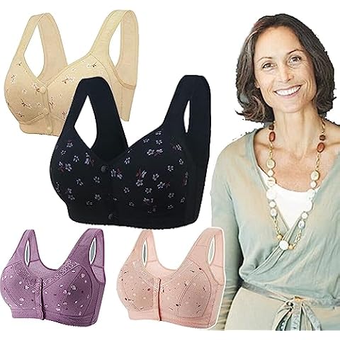 Ellymuse Daisy Bra,Ellymuse Daisy Bras for Older Women,Comfortable & Convenient Front Button Bra (Black, 48C/D) Cover