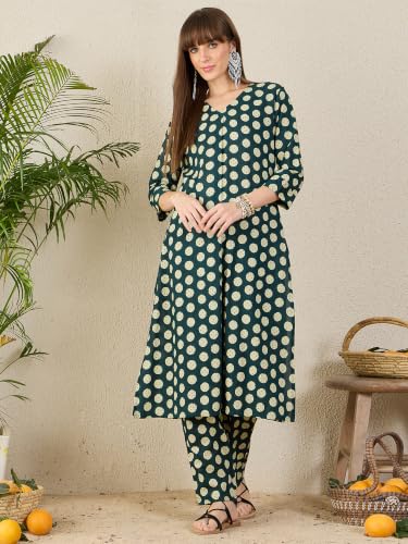 Image of INDO ERA Women's Silk Blend Embroidered Zari Work Straight Kurta & Pant Set | Cord Set For Women