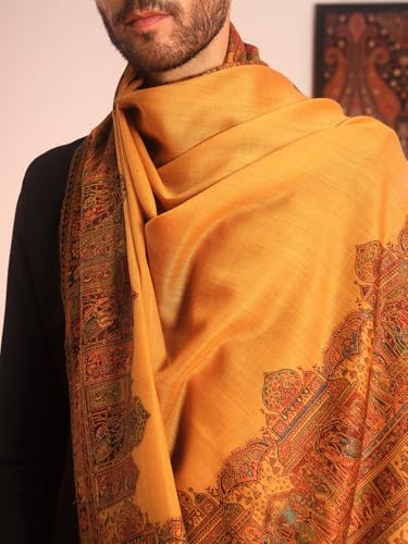 Image of Pashmoda Men Arcadia Borders Jamawar Shawl, Stole and Wrap, Sustainable and Natural Fabric, Heritage Kashmiri Pashmina, Medium Size for Gents, (Size 40x80 Inches)