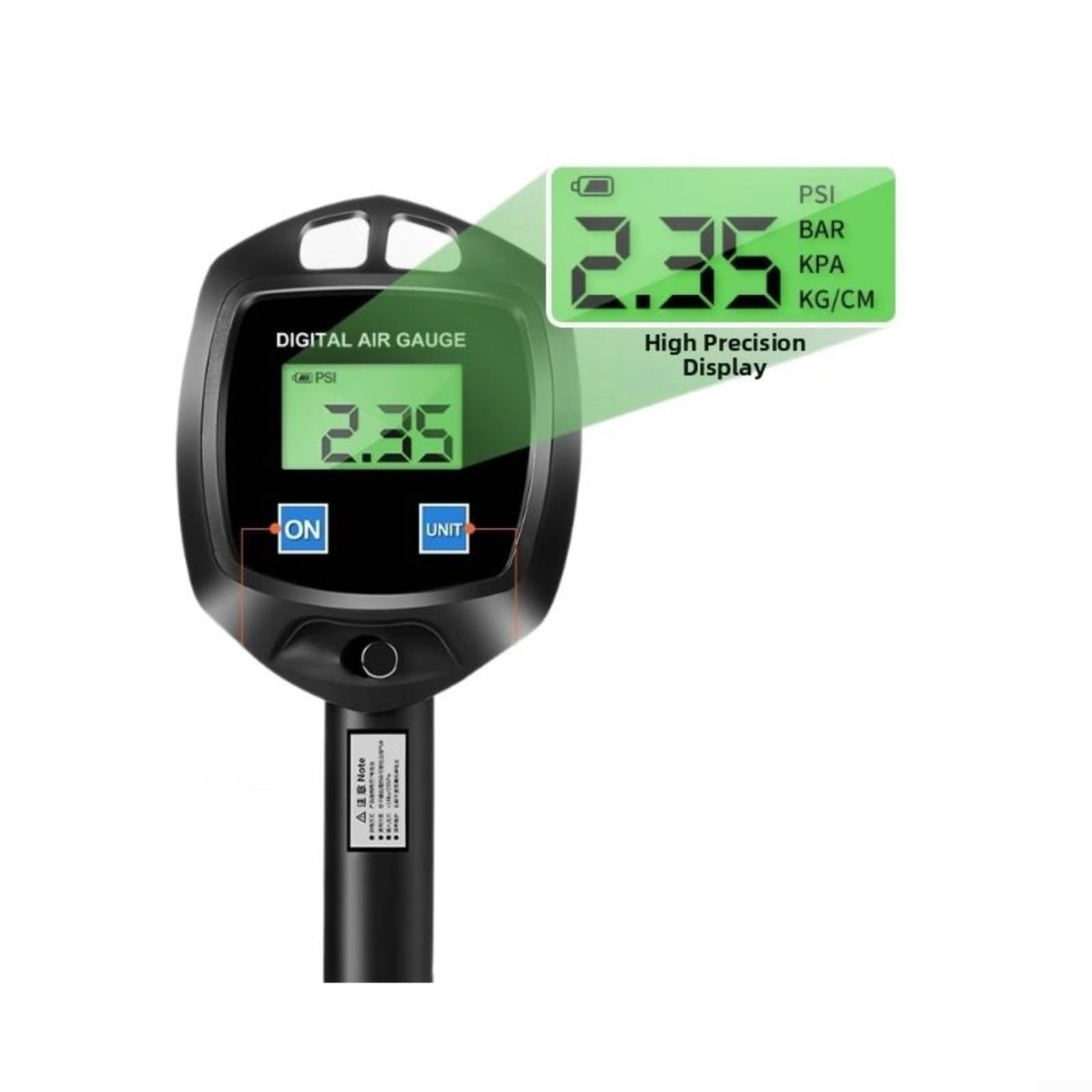 Manomètre numérique de pression des pneus 0,01 bar précis - Valve de vidange - Noir