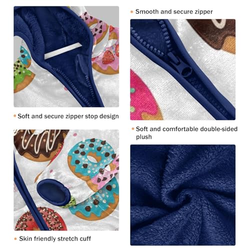 Colorful Donuts with Sprinkles Toddler Fleece Jacket Girl Boys Hooded Fleece Jacket Coat Warm Outwear Zip-up 3-10T3