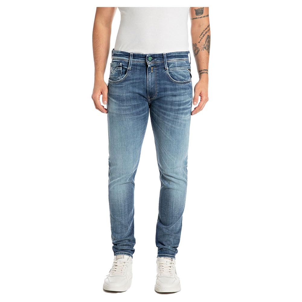 Replay Herren Jeans Anbass Slim-Fit, Blau (Medium Blue 009-4), 30W / 36L