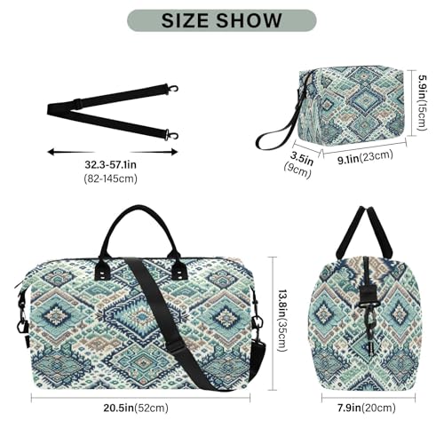 ​​Large Foldable Travel Duffel Bag, Waterproof Gym Bag for Men & Women, Carry-On Luggage Weekender Overnight Bag, Ikat Pattern3