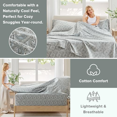 Comfort Spaces Extra Deep Pocket, 100% Cotton King Fits up to 24" Mattress, Breathable, Naturally Cool Cotton, Soft Cotton Sheets, All Seasons Sheet Set, Paisley 4 Piece