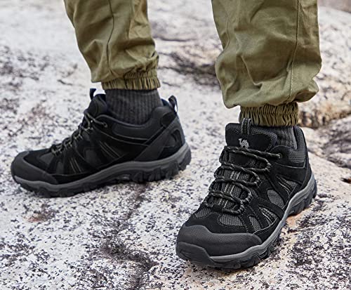 Camelsports Men’s Hiking Shoes Breathable Lightweight Walking Shoes Leather Low Top Outdoor Trekking And Trail Shoes Size 7 To 12 Black #TOP6