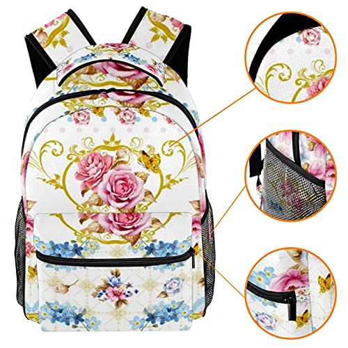 Sac à dos étudiant à fleurs roses et poches latérales ergonomiques - 3