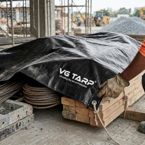 Image of 250 GSM HDPE Tarpaulin 6 X 9 Feet I Heavy-Duty Waterproof Non-Filler Sheet for Car Parking Shed, Tin Shed, Bike Cover, Outdoor Rainproof Tent, Garden, (Black)