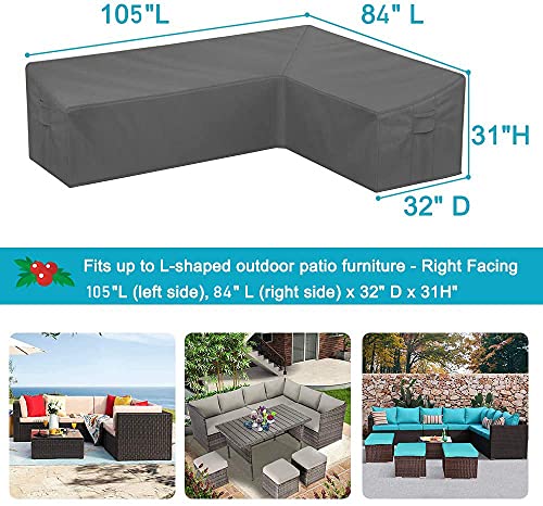 Startwo Patio L-Shaped Sectional Sofa Cover, 104"X83" Waterproof Outdoor Sectional Couch Cover, Heavy Duty Rip-Stop Patio Furniture Covers With Windproof Buckles, Air Vent, Grey (Right Facing) #TOP1