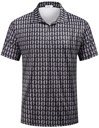 COOFANDY Short Sleeve Polo Shirt for Men Golf Button Down Shirts Cool Sports Tennis T-Shirt, PAT3, Large