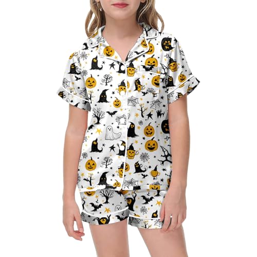 Girls Halloween Outfit Printed Round Neck Top and Shorts Set Comfortable Everyday Wear for Toddler Kids Ages 2 to