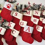 Pxniy Mini Red Knit Stocking,8.5 Inches Initial Monogram Embroidered Christmas Stocking,Family Fireplace Hanging Ornament Xmas Holiday Decor Gift-Letter K